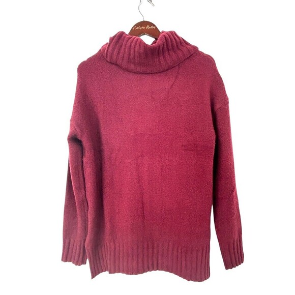 Womens Sweater Burgundy Knit Acrylic Long Raglan Sleeve Turtleneck Pullover Sz M - Picture 1 of 12